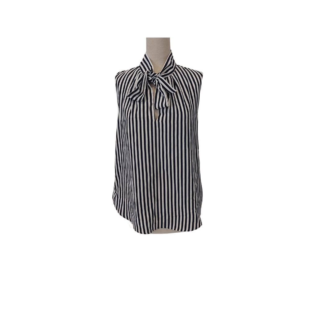 H&M Black & White Striped Neck-tie Sleeveless Top | Like new |