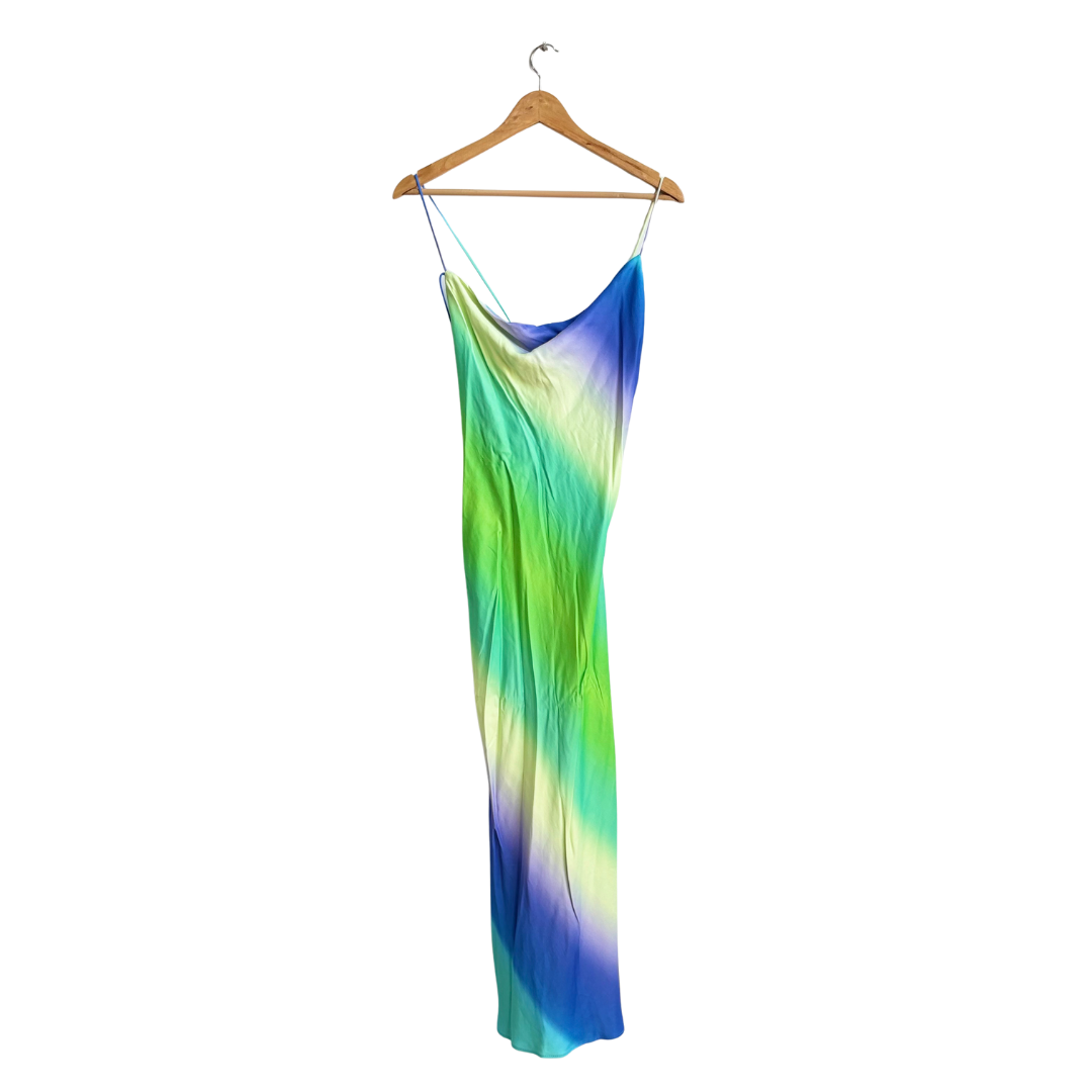 Zara Green & Blue Tie Dye Satin Dress | Gently Used