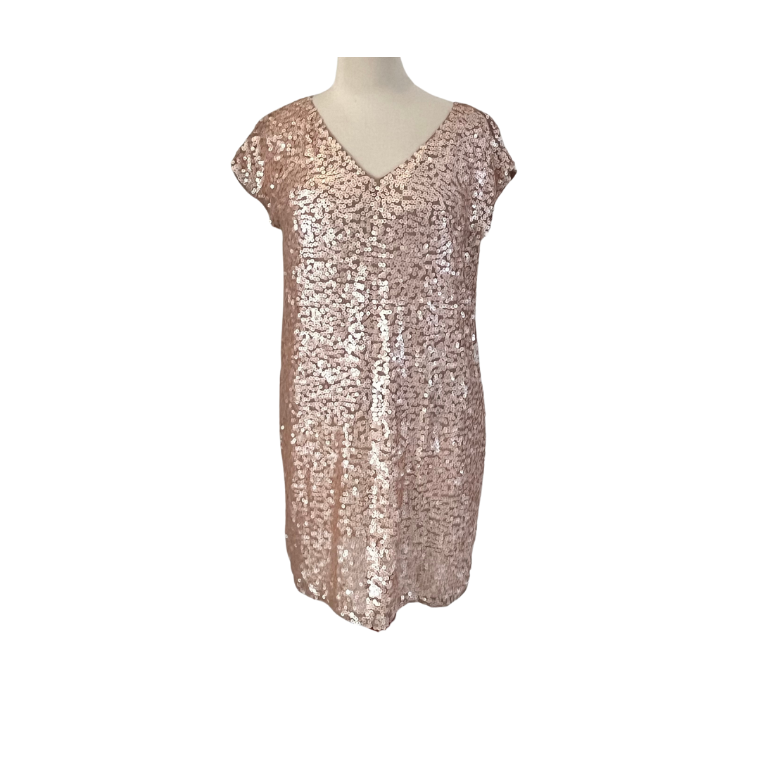 beige sequin dress short Sequin Pearl Embroidered Short Sleeve Dress – IULOVER