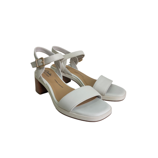 Clarks White Leather Jaylan Ray Heeled Sandals | Gently Used | - Secret Stash
