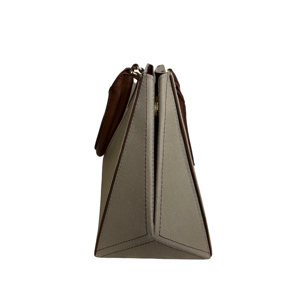 Warp Beige & Brown Canvas & Leather Terracotta Tote Bag | Pre Loved |