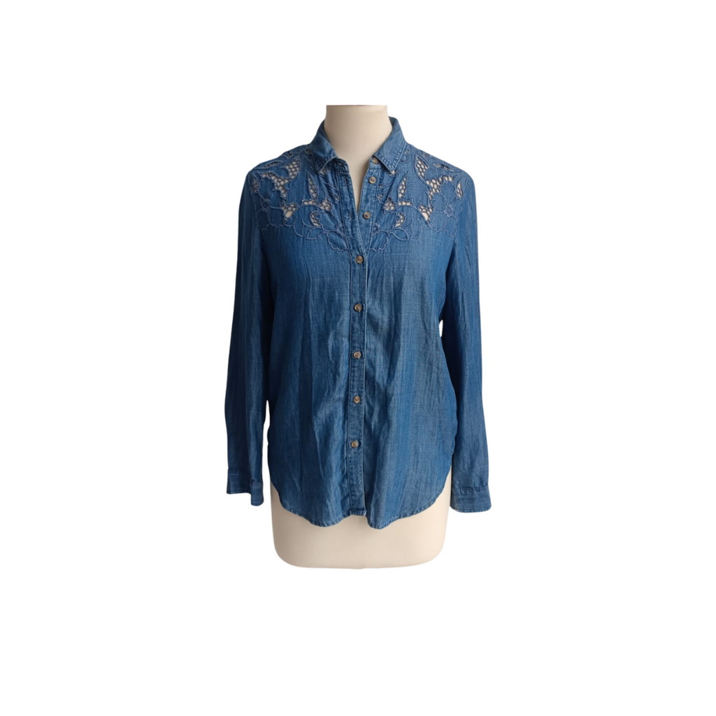 Next Blue Denim Thread Embroidered Cutwork Shirt | Pre Loved |