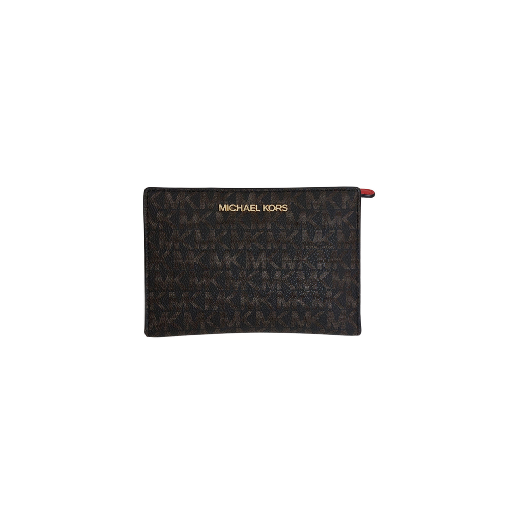 Michael Kors Brown Monogram Jet Set Travel Carryall Wallet with Card Case | Pre Loved |