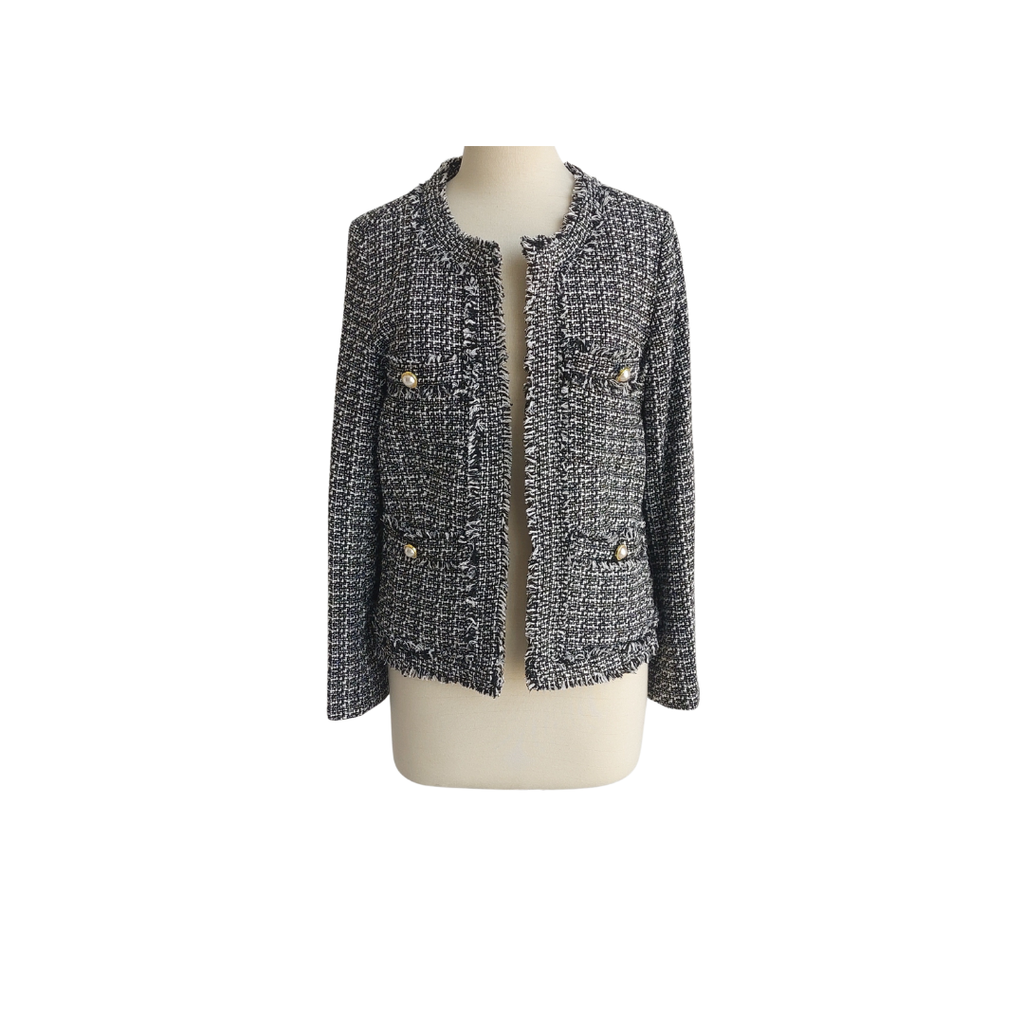 Nanette Lepore Black & White Tweed Short Open Jacket | Like New |