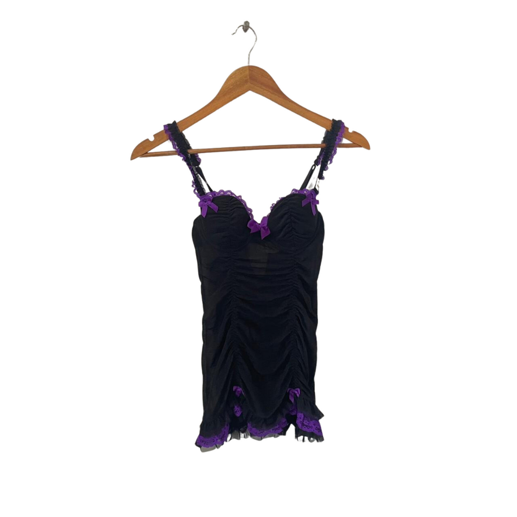 La Senza Black & Purple Sheer Lingerie Slip | Brand New |