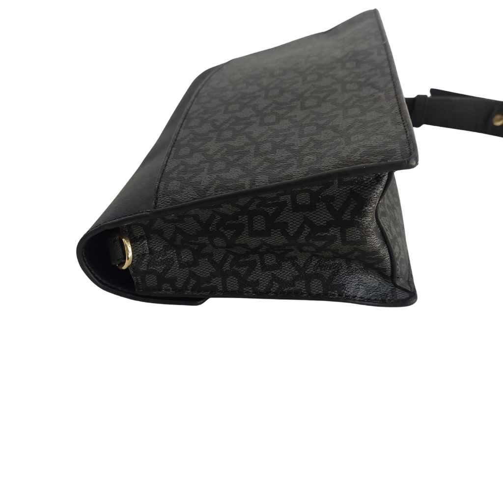 DKNY Black Millie Flap Cow Leather Coated Shoulder Bag | Brand New |