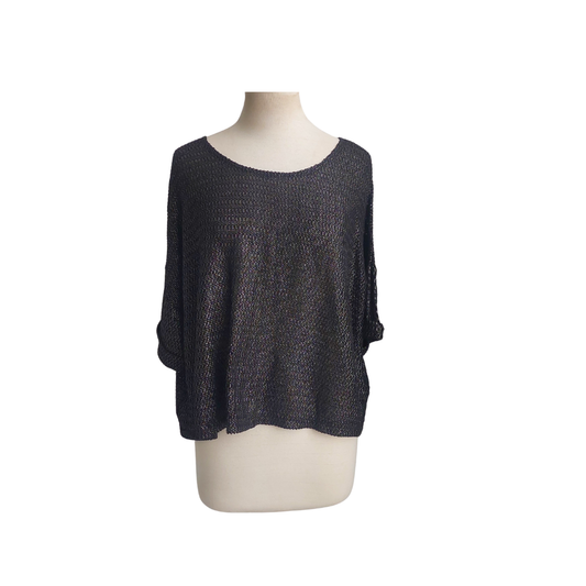 H&M Black And Silver Metallic Knit Mesh Top | Gently Used |