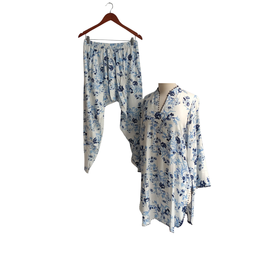 Riffat Aliani White & Blue Printed Co-ord Set | Gently Used |