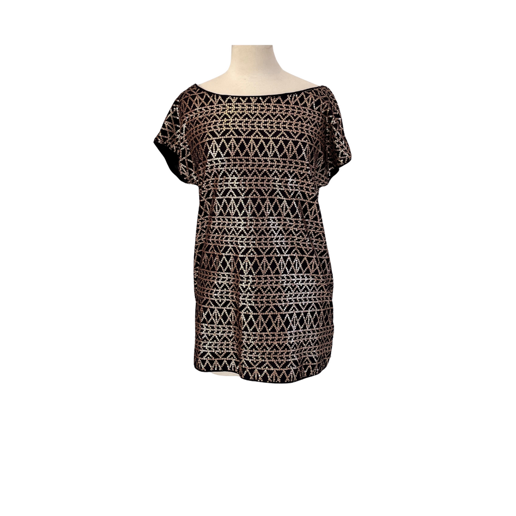 H&M Black & Gold Sequins Tunic Blouse | Gently Used |