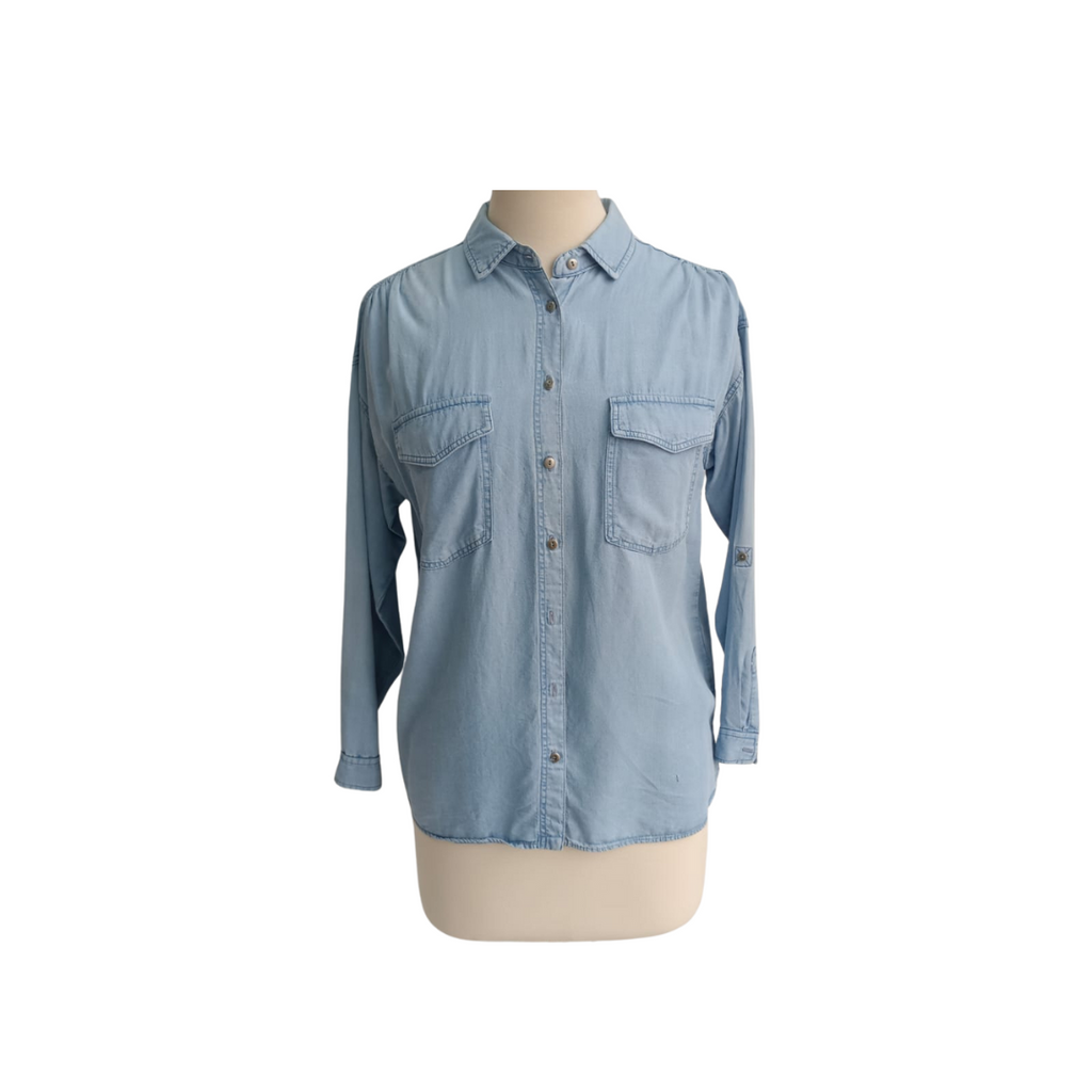 Zara Blue Denim Button Down Shirt | Pre Loved |