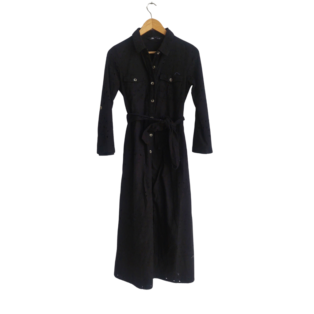 Zara Black Cutwork Midi Dress | Gently Used |