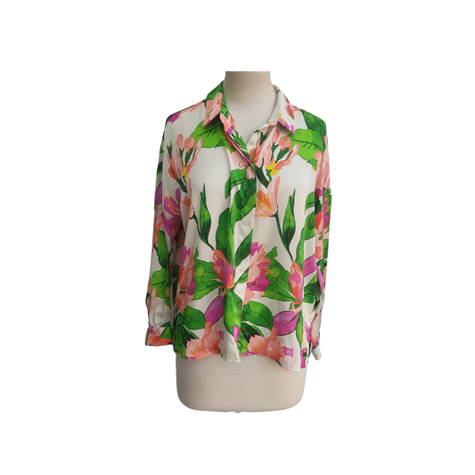 Zara Multicolour Satin Floral Print Button Down Shirt | Pre Loved |