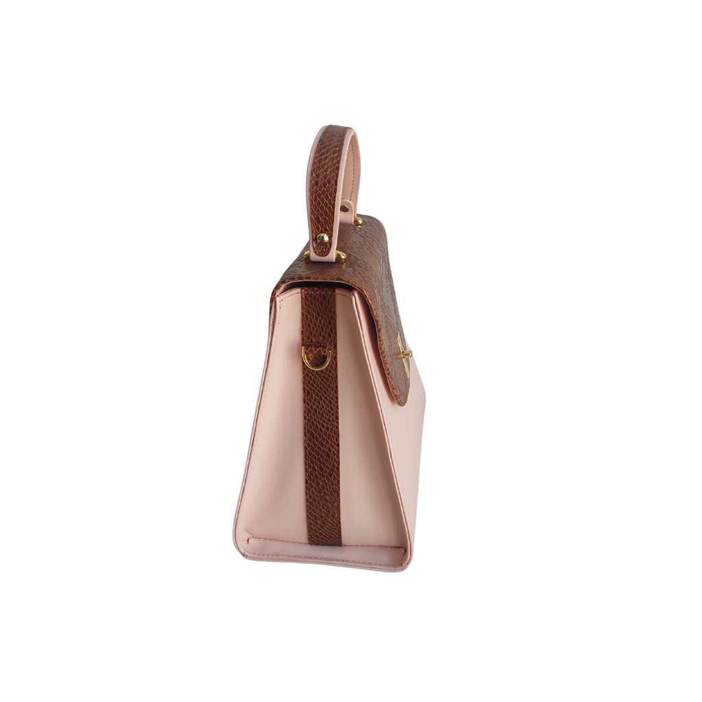 Jafferjees Pink & Brown Snake Print Leather Top Handle Satchel Bag | Gently Used |
