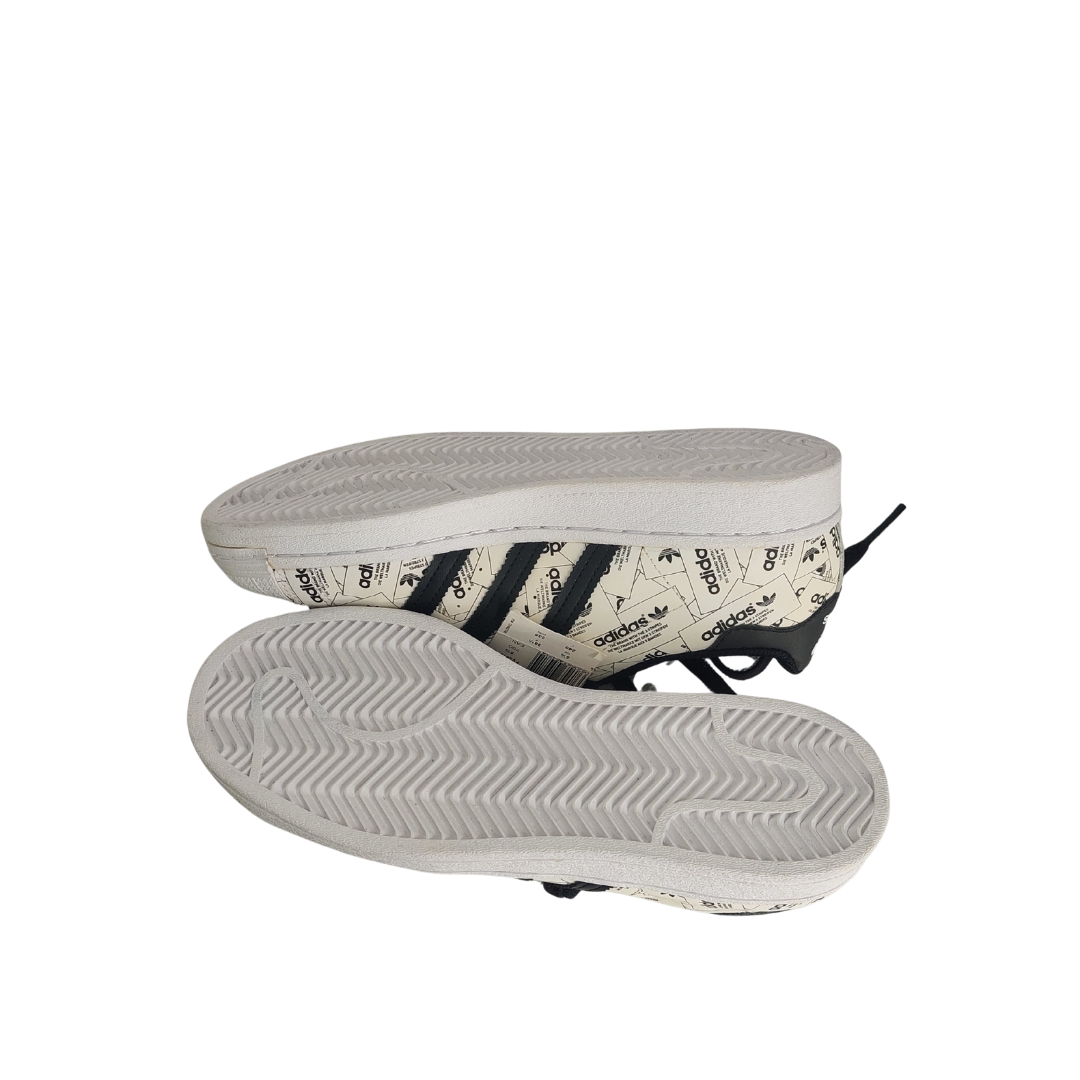 Adidas Cloud White And Black Superstar Label Collage Shoes | Brand New |