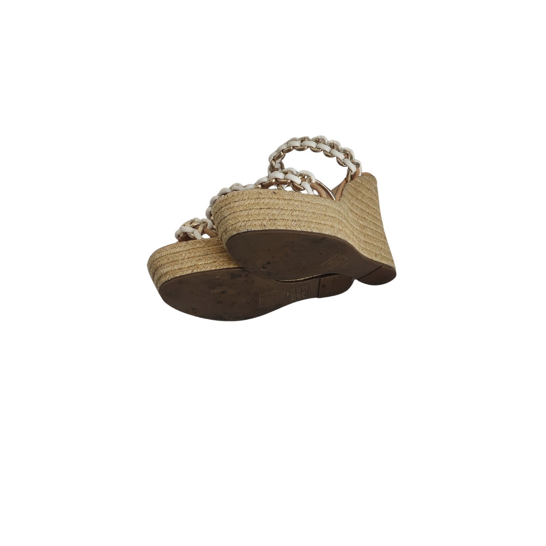 Schutz Juliet Tan And White Chain-trim Wedge Platform Sandals | Gently Used |
