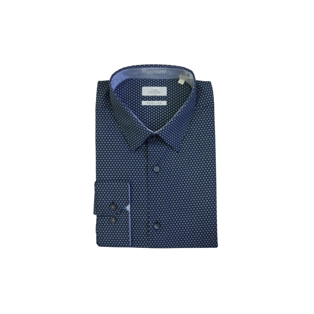Next Men's Blue Printed Collared Shirt | Brand New |