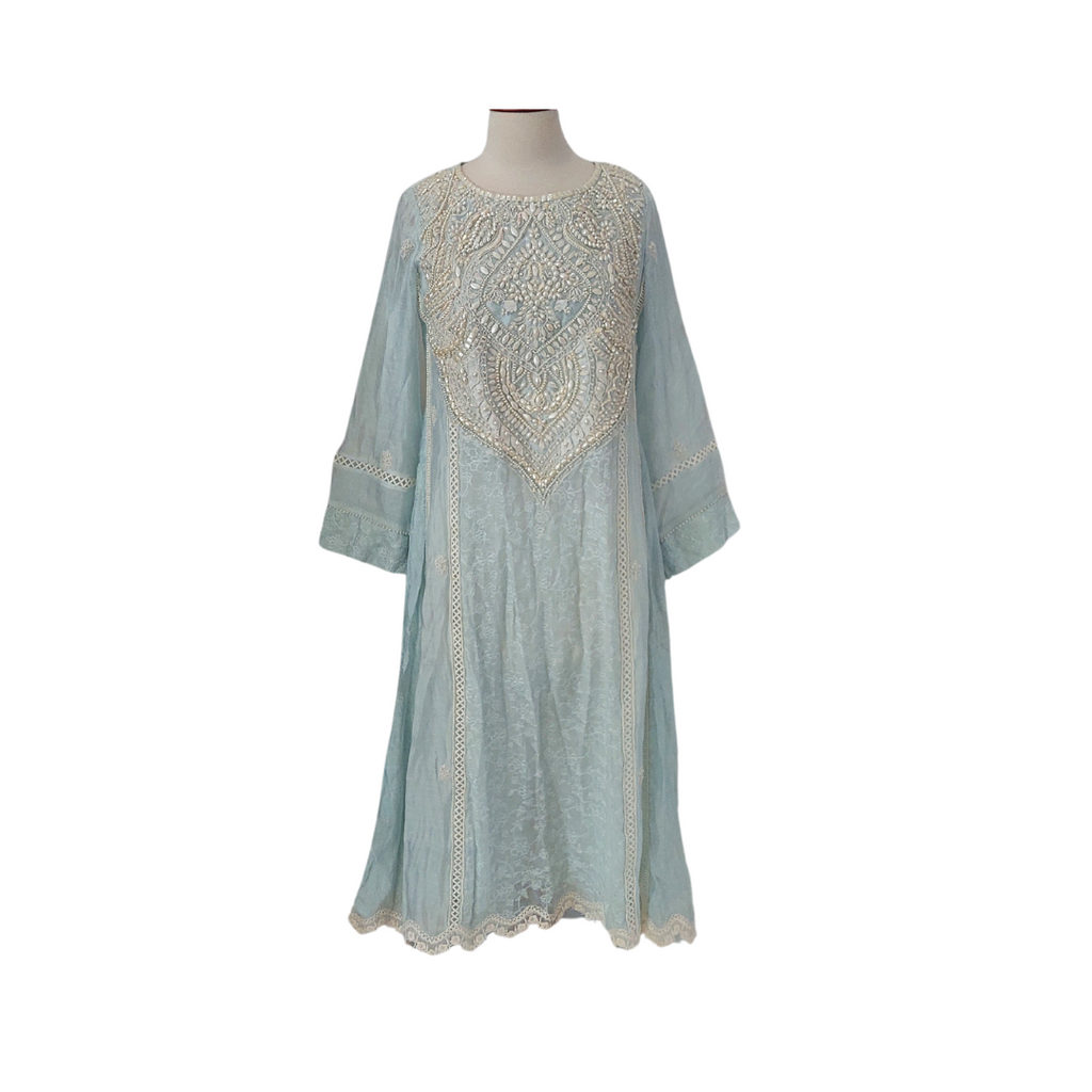 Bisma Kayani Light Blue Pearls Embellished Outfit (2 pieces) | Pre Loved |