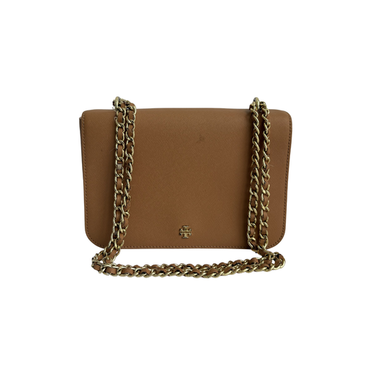 Tory Burch Tan And Gold Crossbody Bag With Chain | Pre Loved |