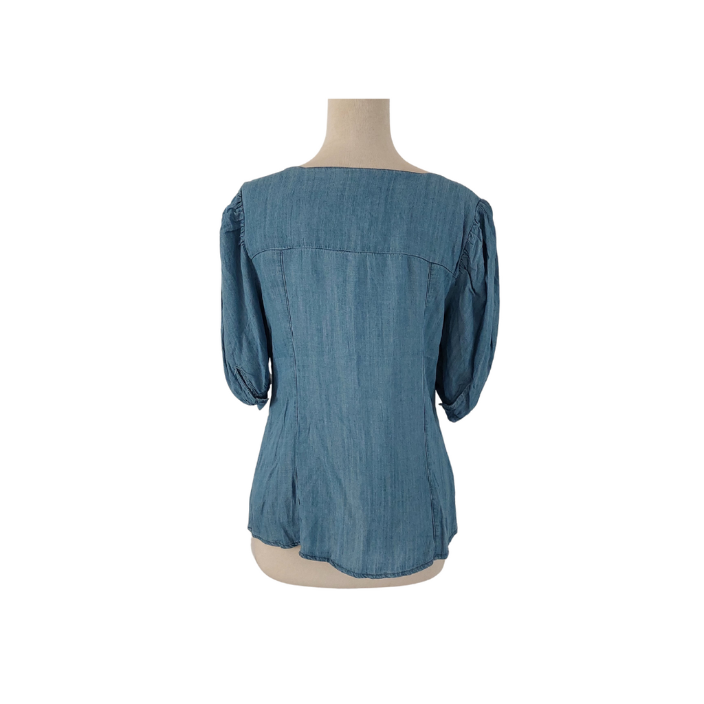 Sapphire West Blue Denim Puffed Sleeve Top | Brand New |