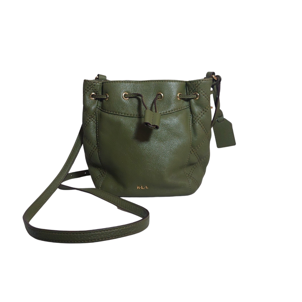 Lauren Ralph Lauren Olive Green Leather Small Drawstring Crossbody Bag | Gently used |