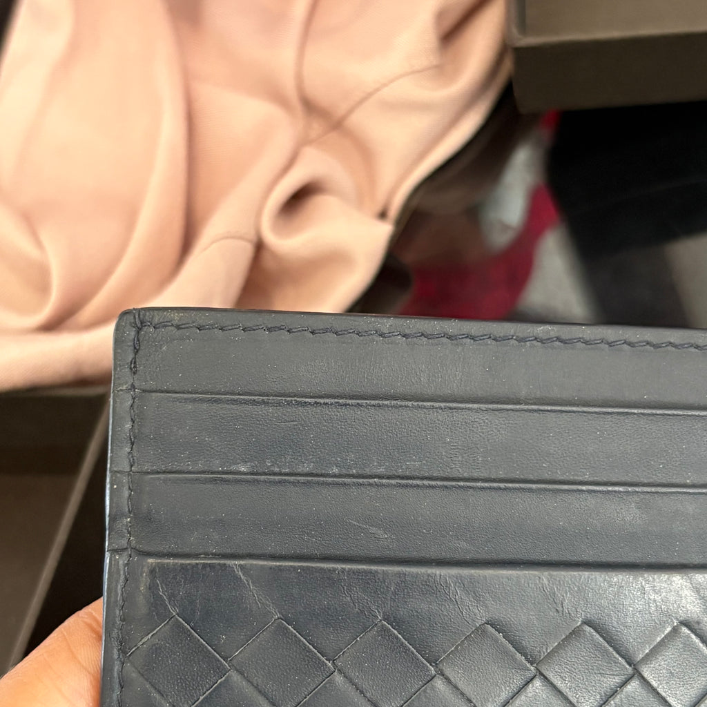 Bottega Veneta Intrecciato Navy Blue Card Holder | Pre Loved |