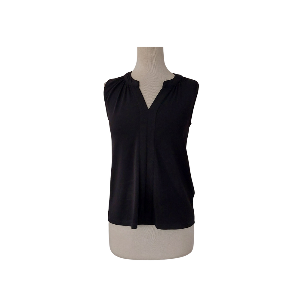 H&M Black Sleeveless V-neck Flat Collar Top | Pre Loved |