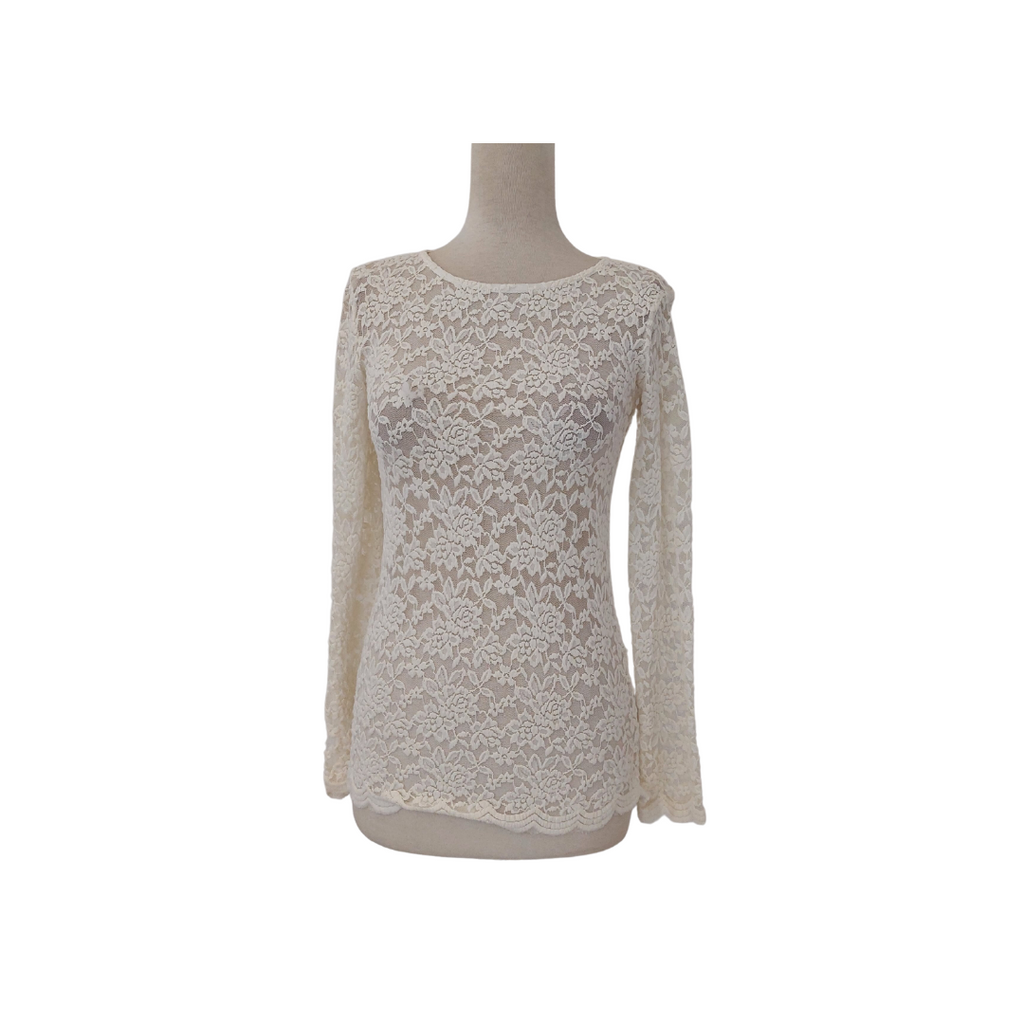 Forever 21 White Lace Sheer Long Sleeve Top | Gently Used |