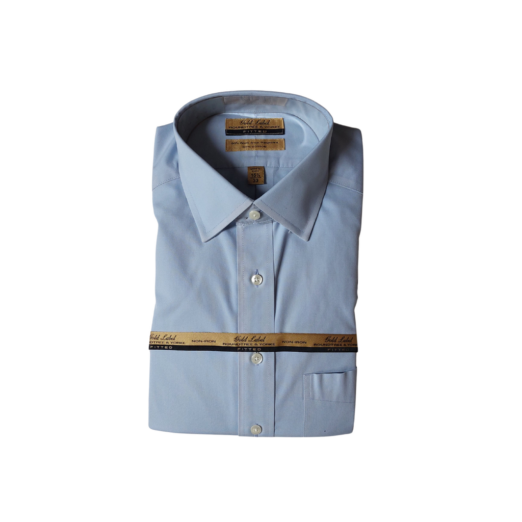 Roundtree & Yorke Light Blue Fitted Men's Collared Shirt | Brand New |