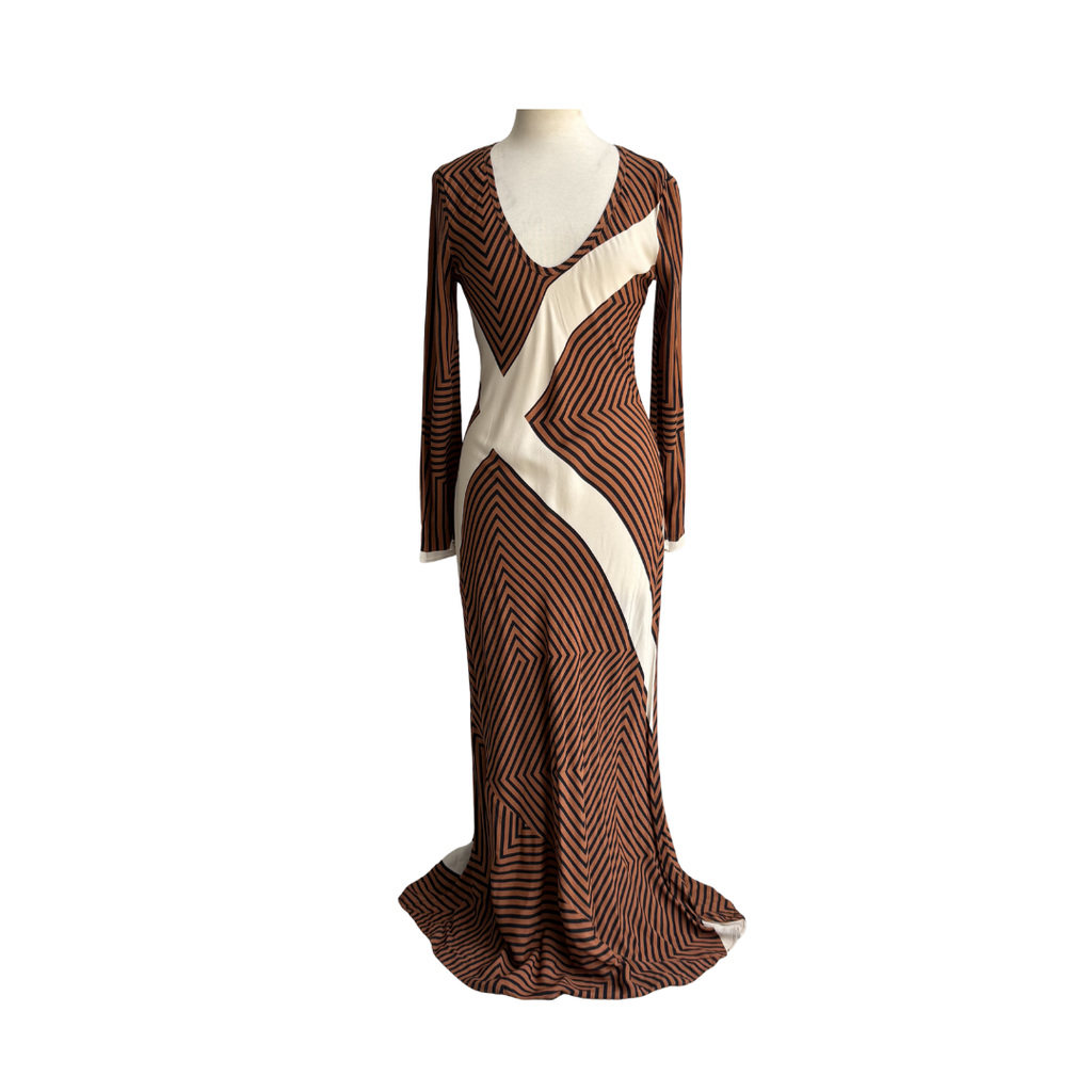 Zara Brown & Off White Stripe Long Dress | Gently Used
