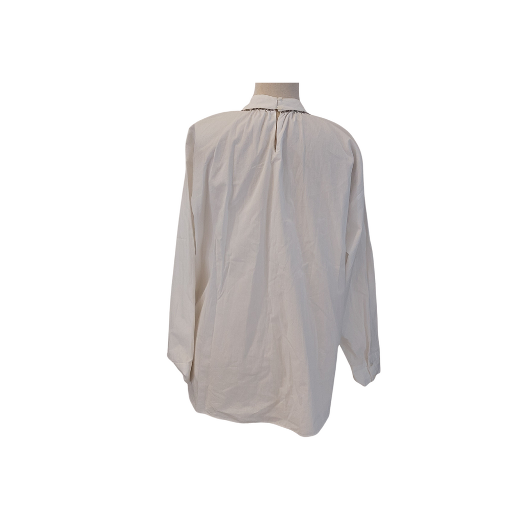 ZARA White Rhinestone Neckline Long-Sleeves Blouse | Pre Loved |