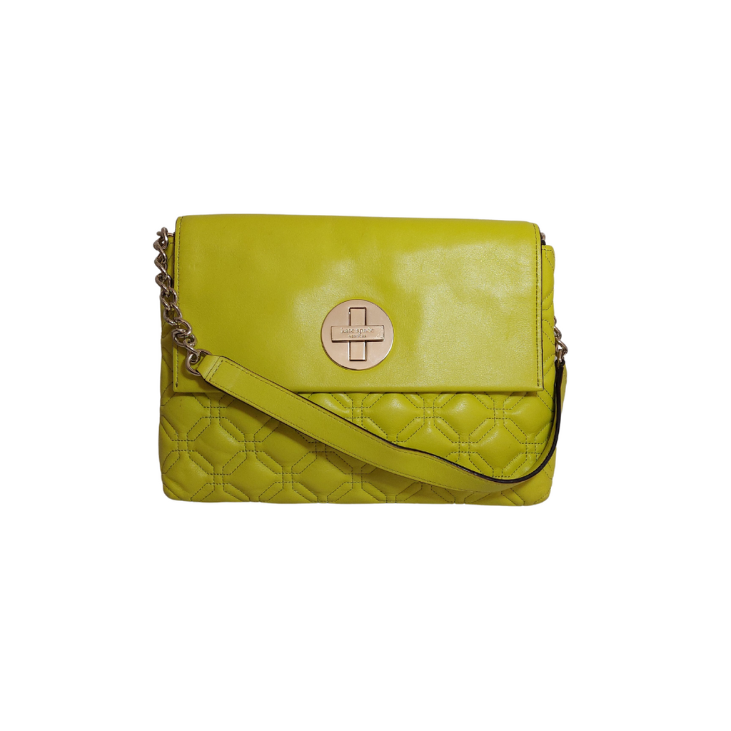Kate Spade Astor Court Neon Yellow Leather Quilted Shoulder Bag | Pre Loved |