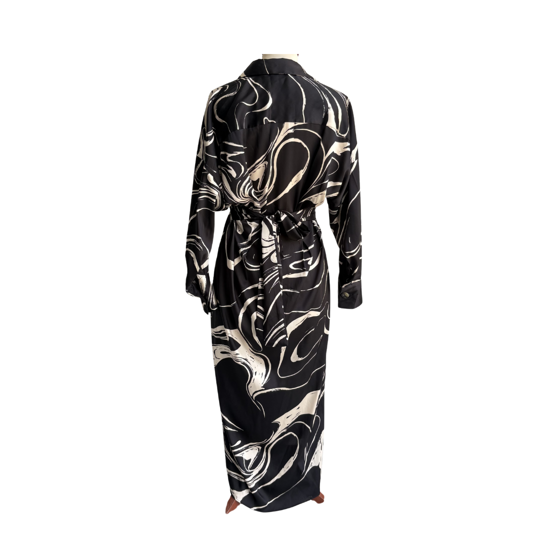Zara Black And White Marble Print Shirt Dress | Gently Used