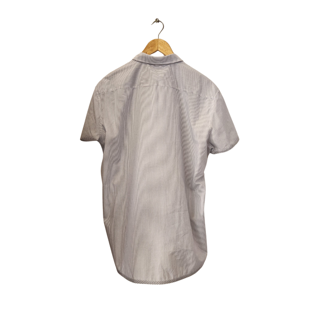 Hugo Boss Men's Blue & White Striped Short-sleeves Collared Shirt | Gently Used |
