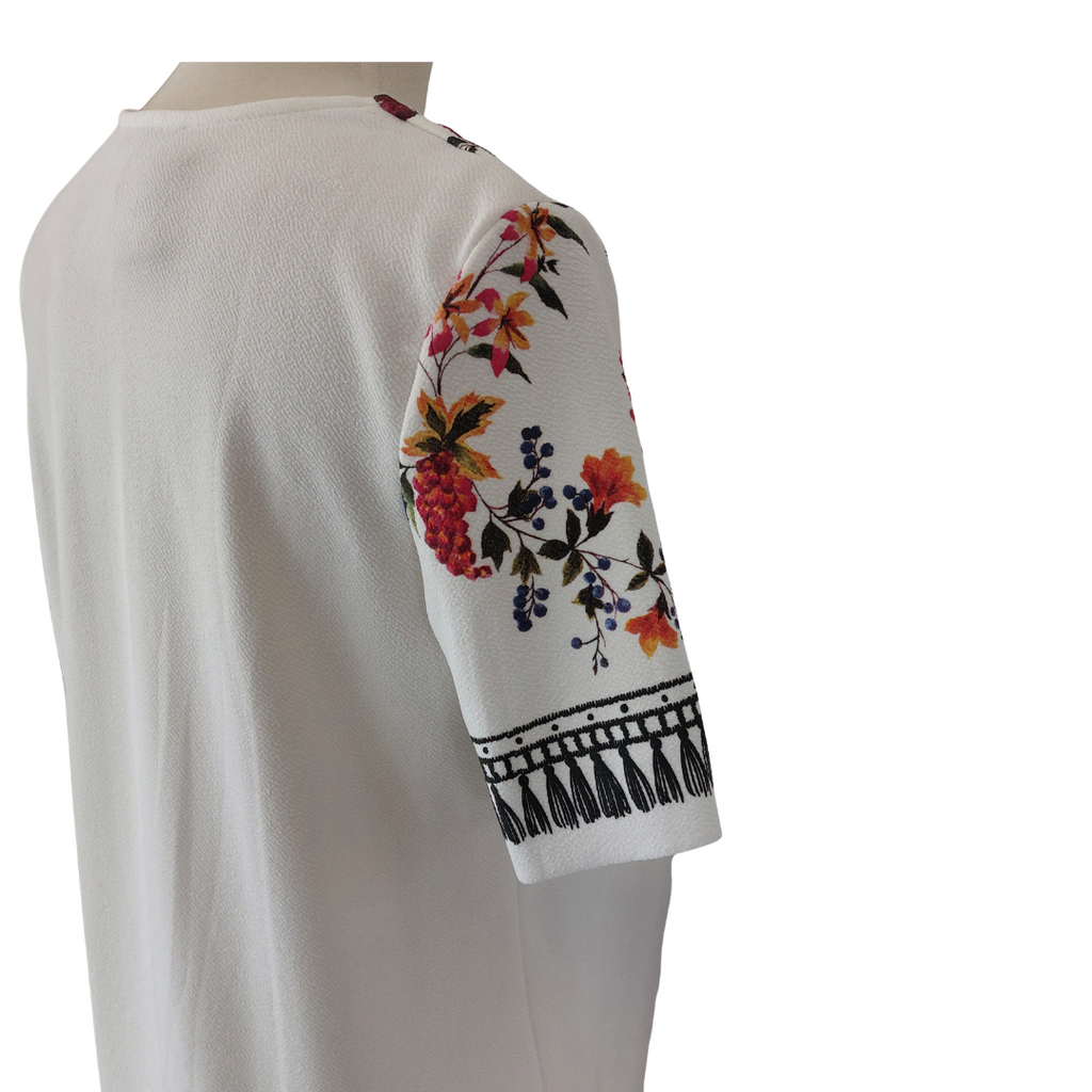 Zara White Textured Floral Printed Knee Length Dress | Gently Used |