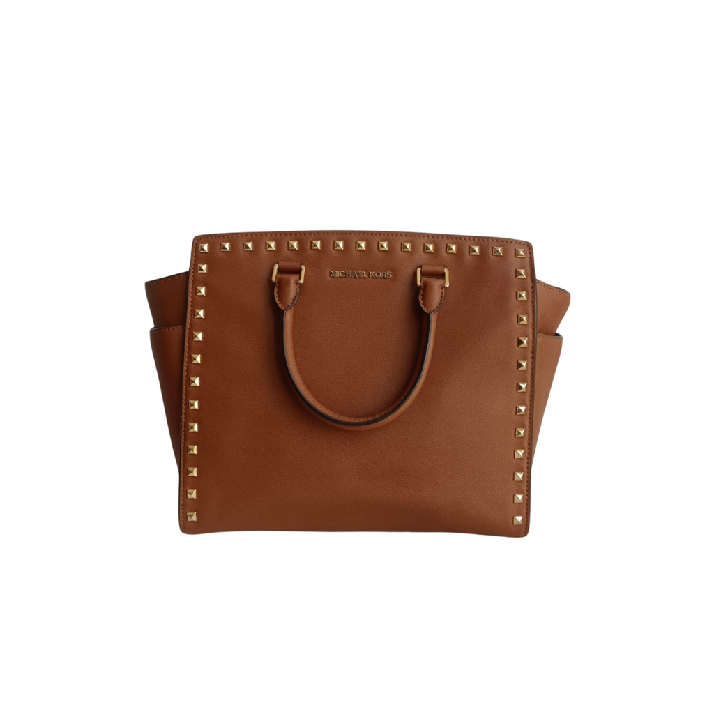 Michael Kors Brown Saffiano Studded Tote Bag | Pre Loved |