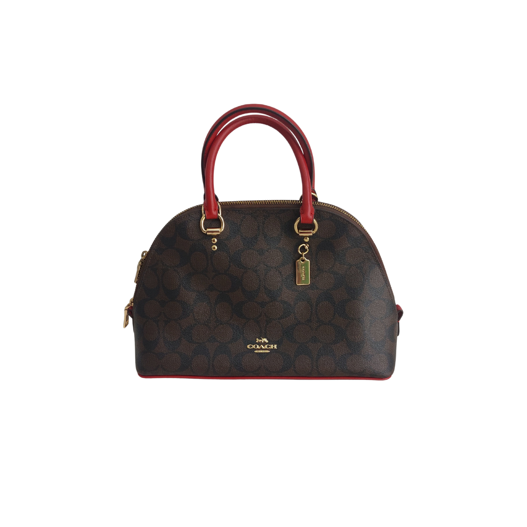 Coach Brown/Red Canvas Leather Katy Signature Dome Satchel Bag