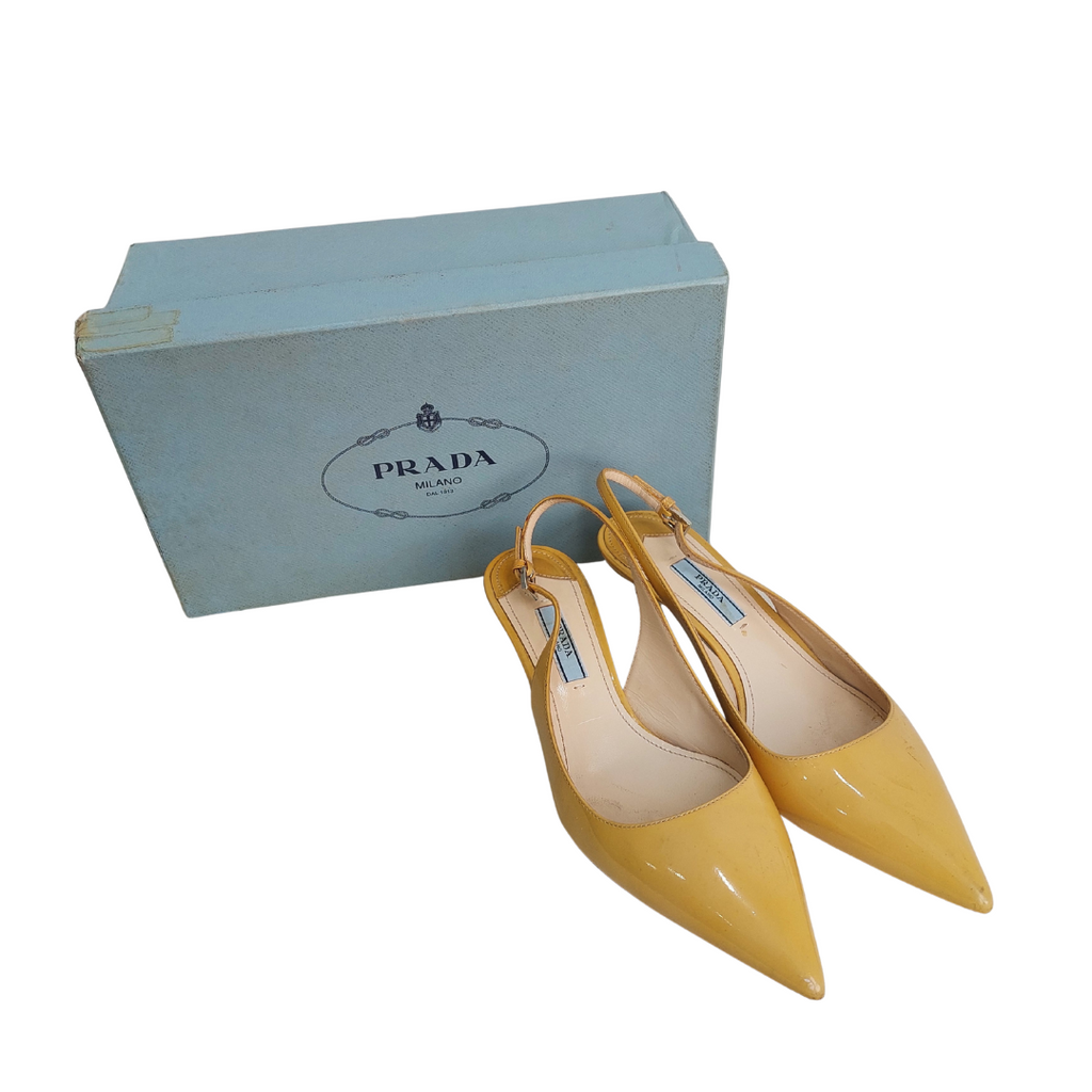 Prada Beige Patent Leather Pointed Kitten Heels | Pre Loved |