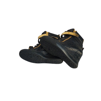 Giuseppe Zanotti Black Crocodile Embossed Leather Lorenz Wedges | Pre Loved |