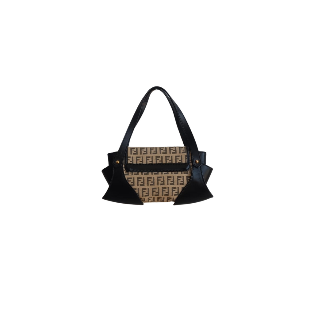 Fendi Beige/Black Zucchino Fabric and Leather Borsa Tuc Bag | Pre Loved |