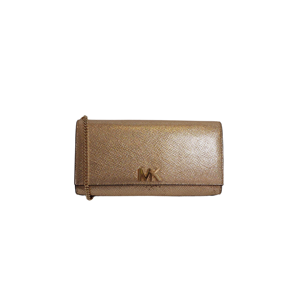 Michael Kors Gold Mott Leather Convertible Clutch | Pre Loved |