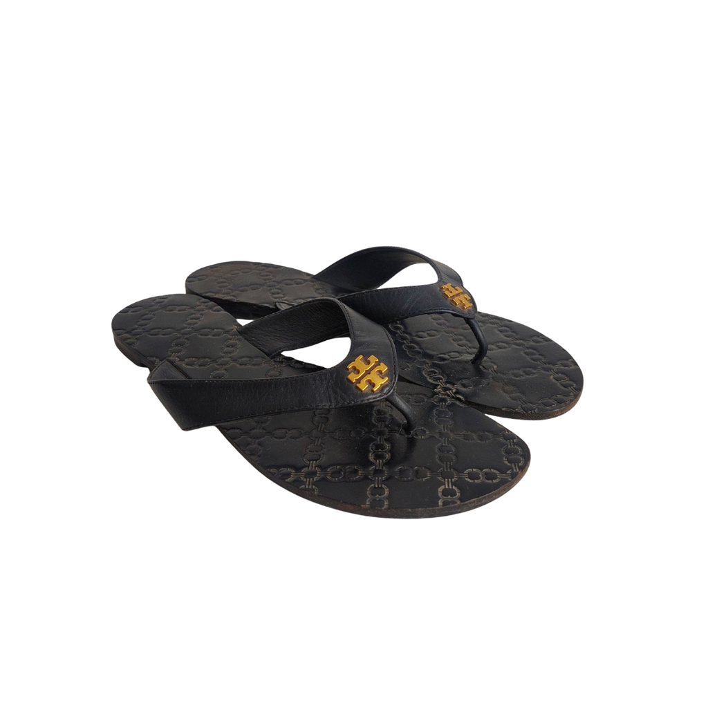 Tory Burch Black Leather Monroe Thong Sandals | Pre Loved |