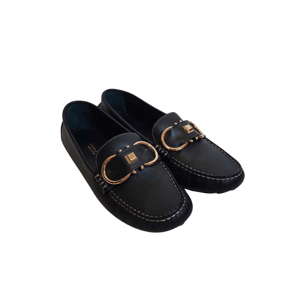 Salvatore Ferragamo Black Leather Driving Loafers | Like New |