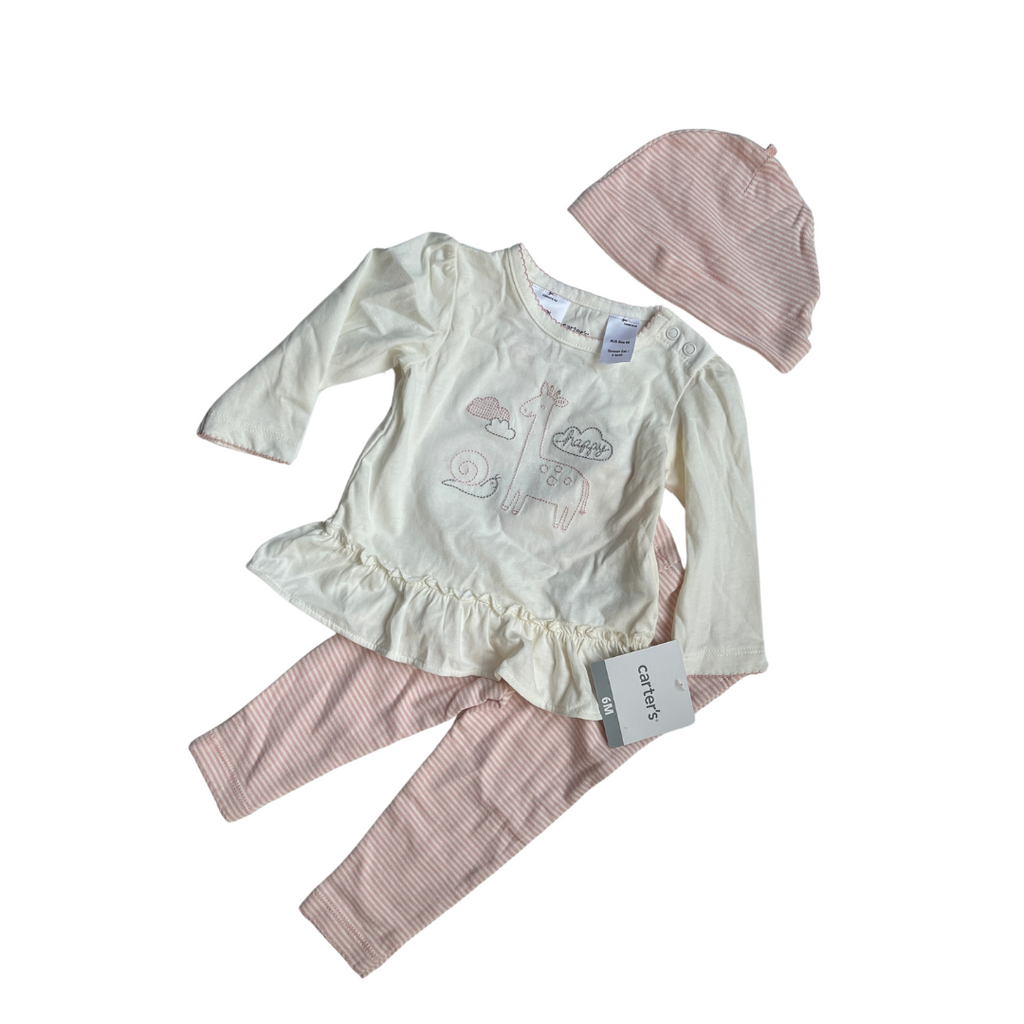 Carter's Pink and White Striped 2 Piece Set with Hat (6 Months) | Brand New |