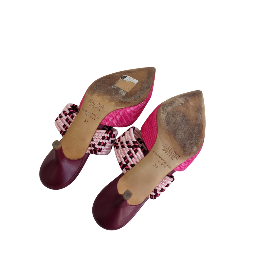 Malone Souliers Pink Raffia Maisie Mules | Pre Loved |