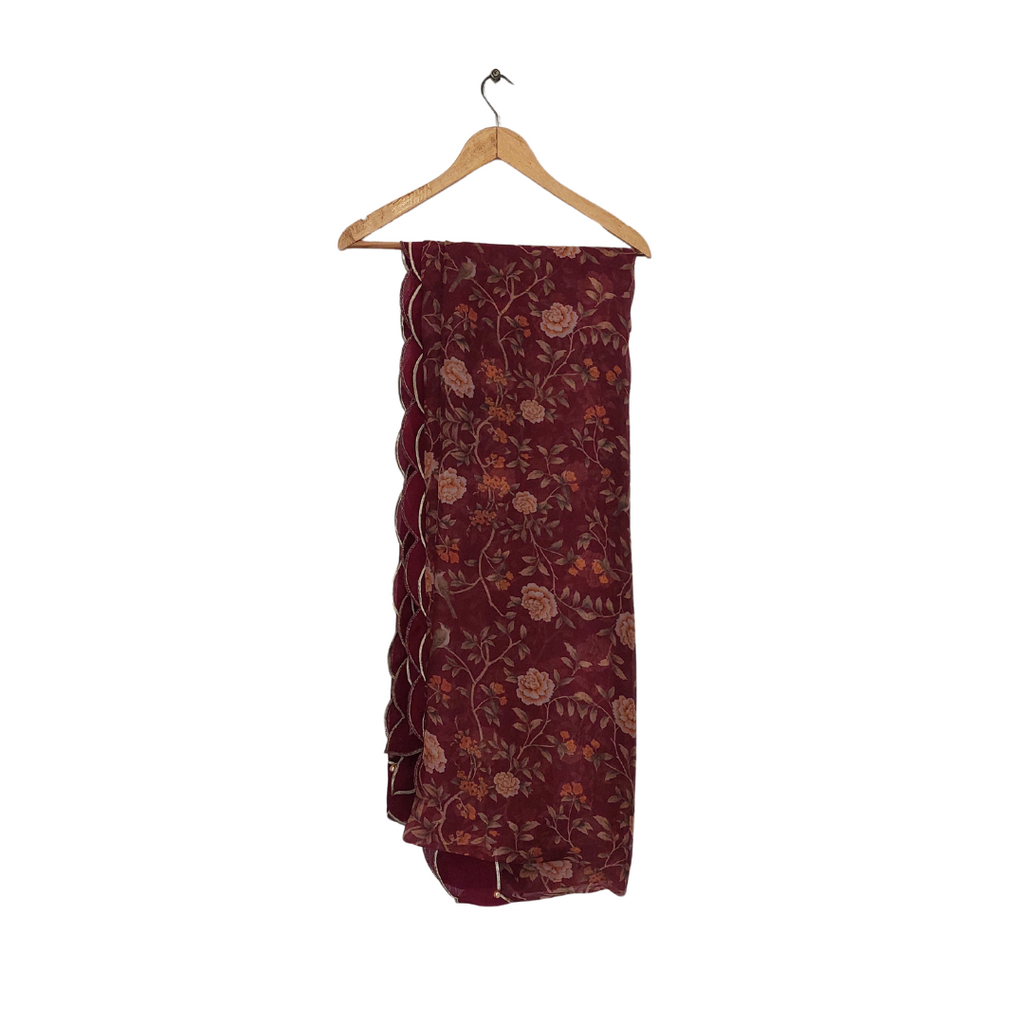 Sania Maskatiya Maroon Embellished Peshwaz with Dupatta | Pre Loved |