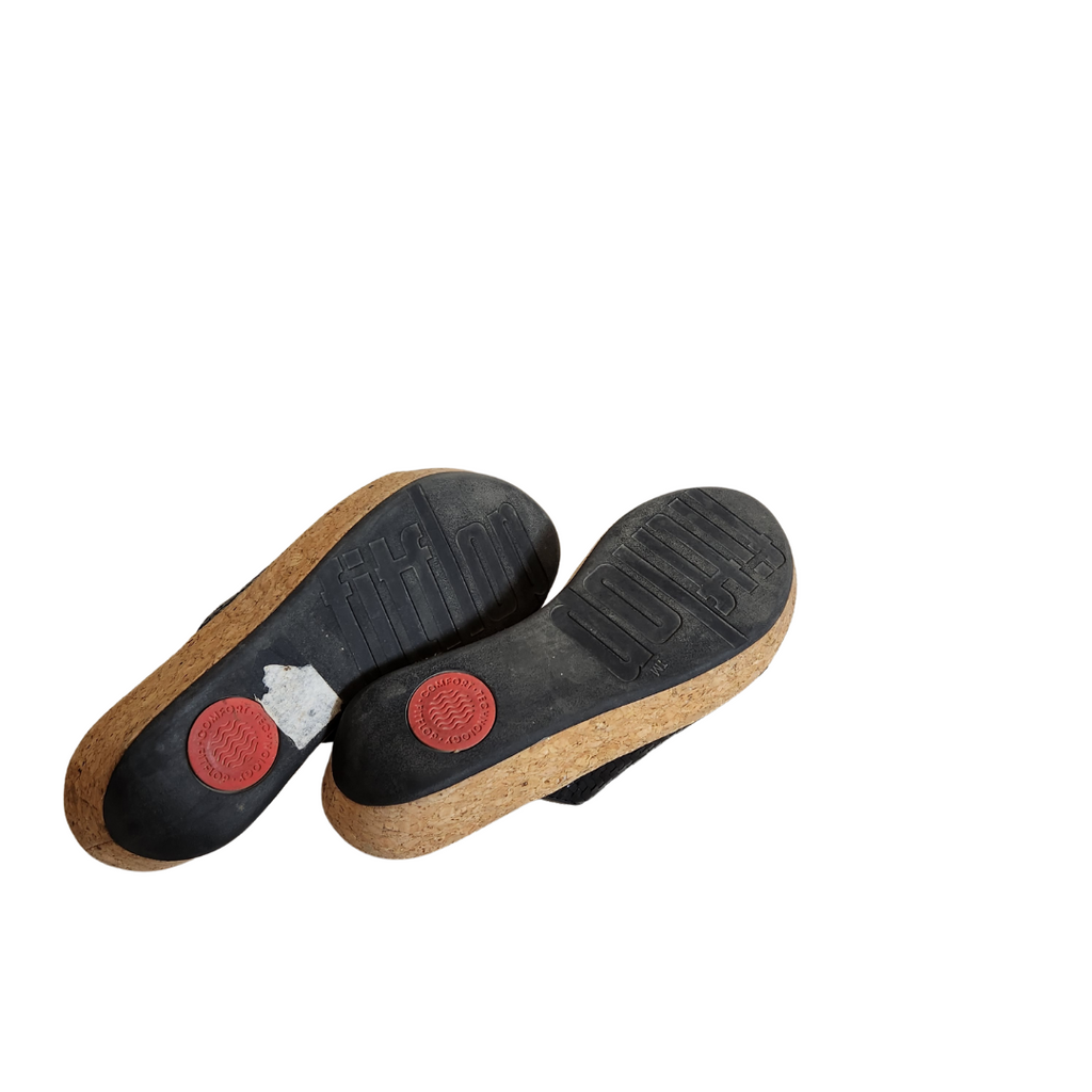 Fitflop Black Leather Cork Slides | Pre Loved |