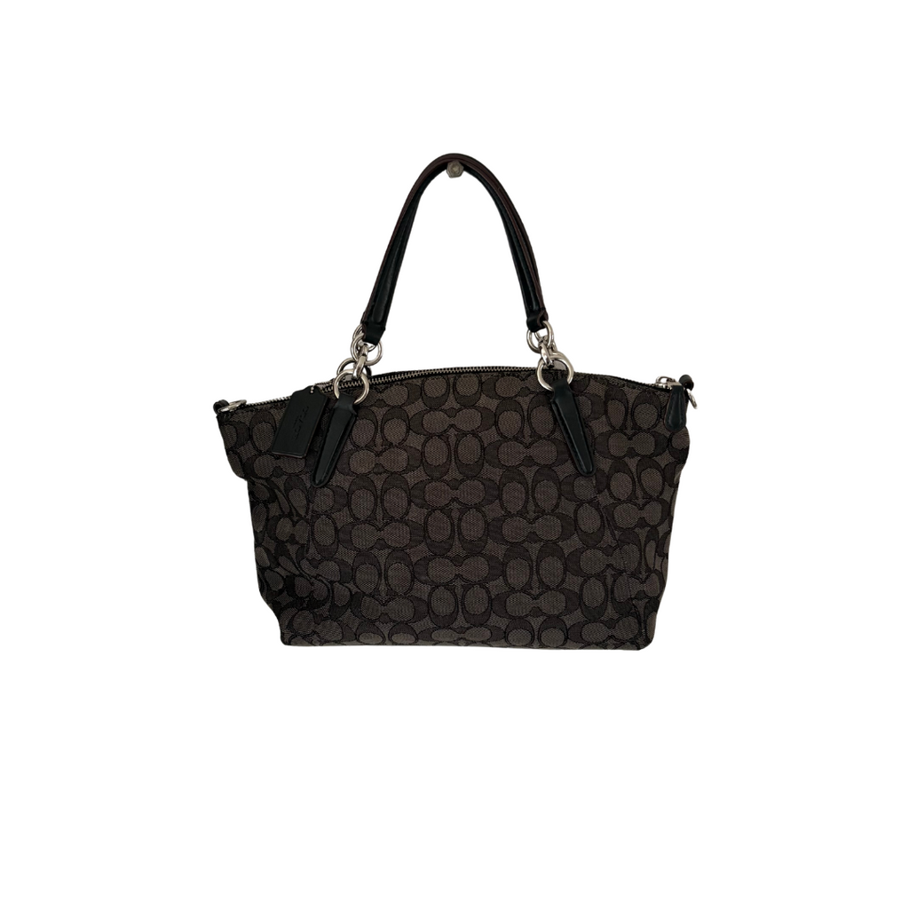Coach Black & Grey Monogrammed Small Kelsey Canvas & Leather Satchel Bag | Pre Loved |