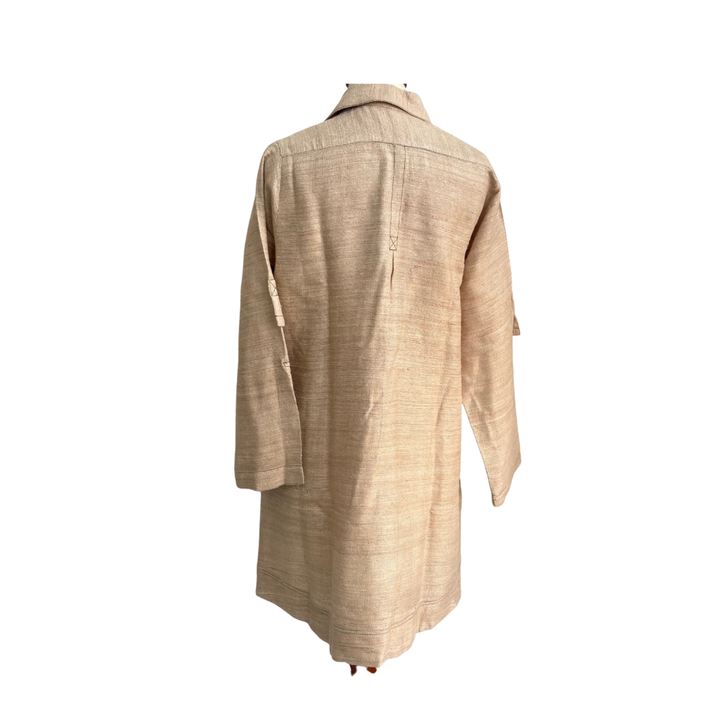 Shamsha Hashwani Light Brown Jute Embroidered Kurta | Gently Used