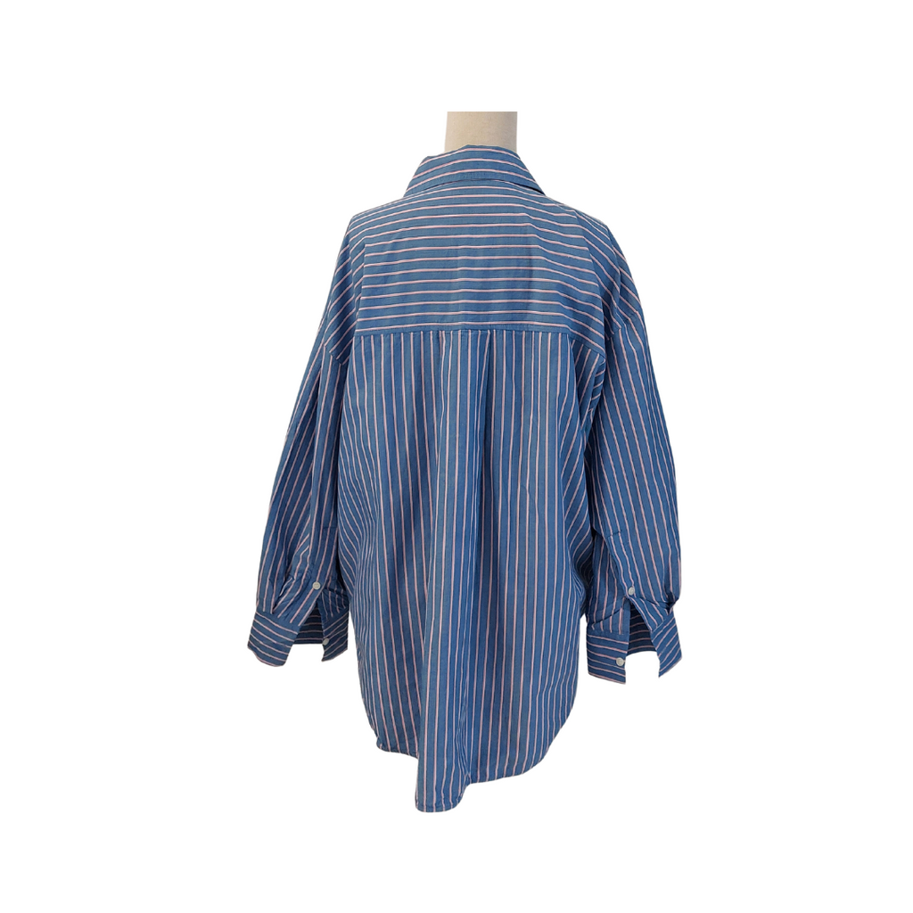 ZARA Blue and Pink Striped Collared Shirt | Like New |