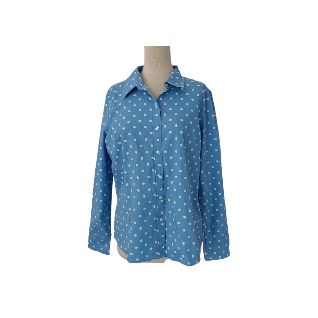 Kim Roger Blue & White Polka Dot Collared Shirt | Gently Used |